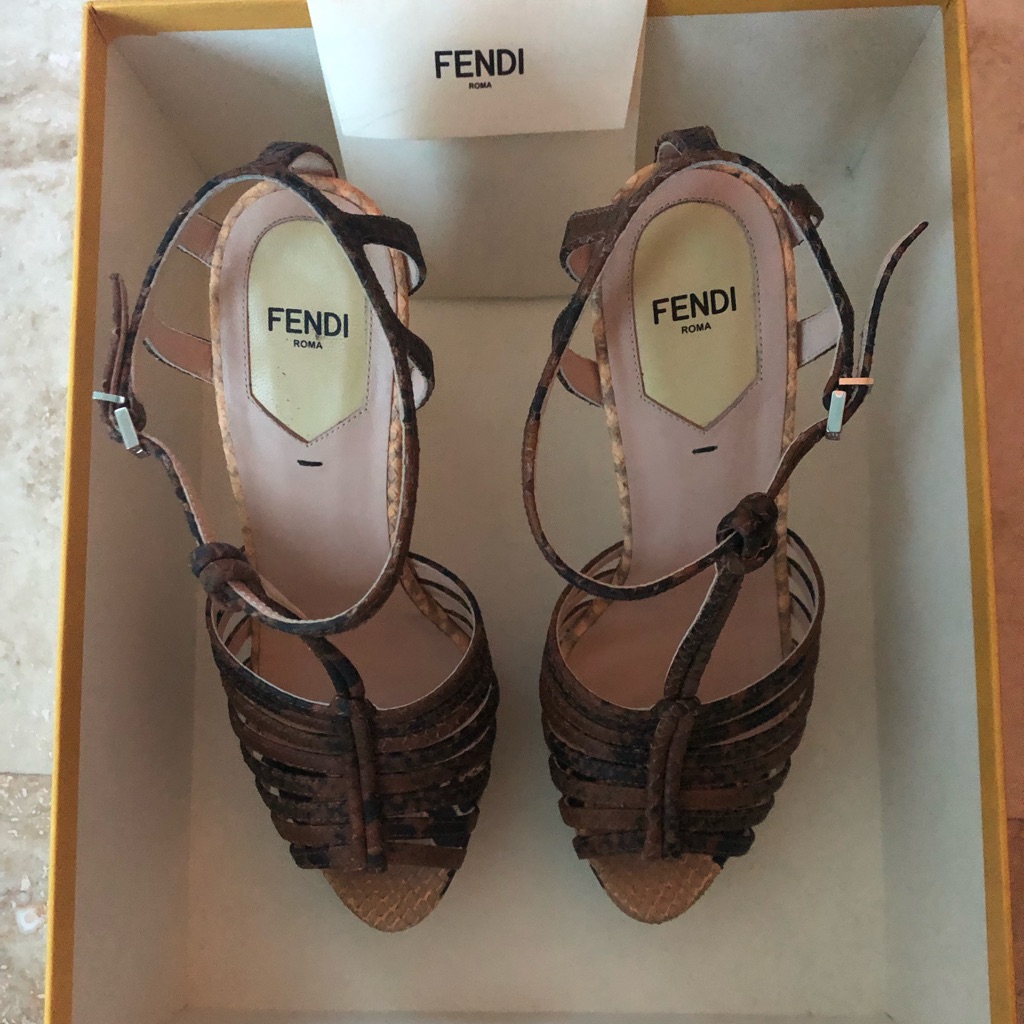 Fendi Python High Heel Sandals.